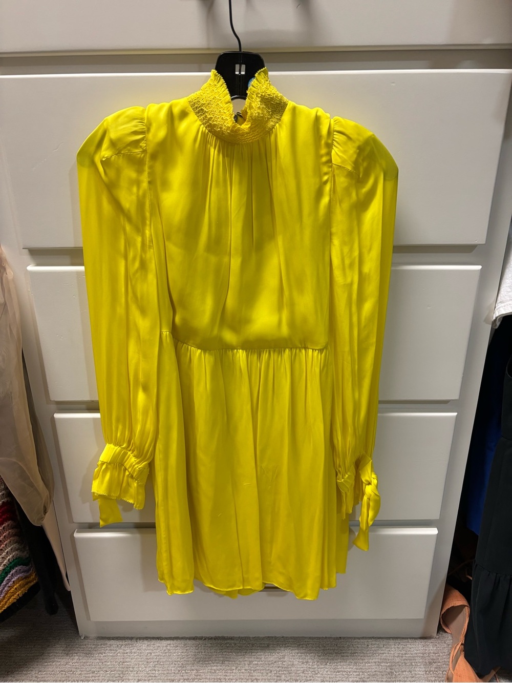 Alice + Olivia Neon Yellow Smocked Neck Long Sleeve Tunic